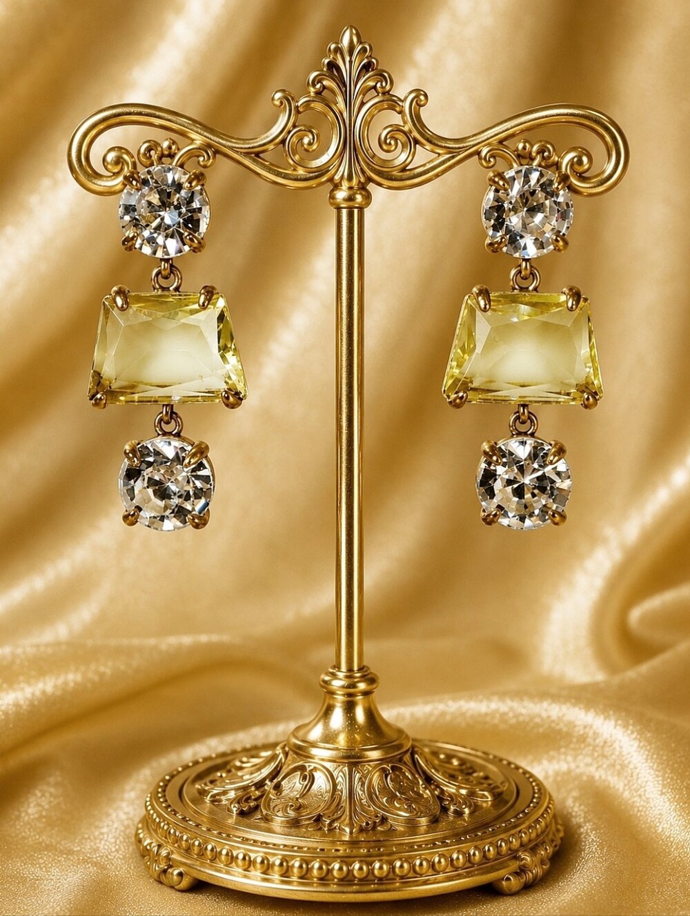 J Crew Citrine Color Abstract Stones With Clear Rhinestones Pierced Earrings